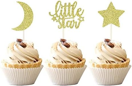 Confetti! 24 PCS Little Star Cupcake Toppers with Moon Gold Glitter Star Cupcake Picks Baby Shower Kids Birthday Party Cake Decorations Supplies