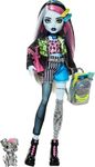 Monster High Frankie Stein Doll in Denim Jacket & Shorts, Includes Pet Dog Watzie & Accessories Like a Backpack, Snack & Notebook