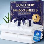 DECOLURE 100% Organic Bamboo Viscose Sheets Queen Size 4 pcs - Ultra Soft & Luxuriously Cooling, 16" Deep Pocket, Double Stitching, Perfect for Hot Sleepers - Luxury Queen Bed Sheets Set (White)