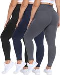 GAYHAY 3 Pack Plus Size Leggings for Women - High Waist Stretchy Tummy Control Pants for Workout Yoga Running, Black/ Dark Grey/ Navy Blue, 4X-Large