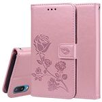 CCSmall Samsung Galaxy A02 Rose Flower Wallet Case, PU Leather Flip Phone Case with Card Holder ID Credit Cards Slot Cash Pockets with Detachable Wristband Cover for Samsung Galaxy A02 RS Pink