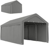 Outsunny Carport, 10 x 20 ft Portable Garage with Steel Frame, Outdoor Car Shelter Tent with 2 Roll-Up Doors and Removable Sidewalls for Car, Truck, Motorcycle, Light Grey