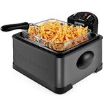 Chefman 4.3 Liter Deep Fryer with Basket for Home Use, XL Jumbo Fry Basket Strainer, Adjustable Temperature & Timer Fish Fryer, Chicken Fryer, French Fry Maker, Gifts for Cooks, Black Stainless Steel