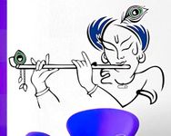 RNG Lord Krishna with Flute Cute Kid's Room God Wall Sticker (Vinyl, Medium Size, Black and Blue)