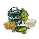 Home Puff Borosilicate Glass Lunch Box -Microwavable, AirVent Lid, Premium Carry Bag (Round 400...