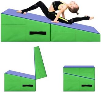 Gymnastics Mat Incline Tumbling Mats—Indoor/Outdoor Folding Cheese Wedge Mat with Non-Slip Surface & Handles for Kids Girls Home Training Exercise(Blue)