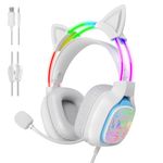 Cat Ear Gaming Headset with Microphone, Stereo Surround Sound, LED RGB Lights, Lightweight Over-Ear Headphones for PC, PS4, PS5, Mac, Laptop, Switch, Noise Canceling, Adjustable Headband