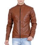 Customer Is The King Men's Biker Jacket (CustomerIsTheKing_CITK_24_L_Tan_Large)