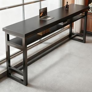 Quvex 2-Tier Narrow Bar Table with Solid Wood Top, Farmhouse Long Bar Table, Industrial Rectangle Counter Height Pub Tables, for Office, Kitchen, Coffee Shop, Small Space -Tables Only