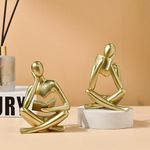 SIETIOJI 2 Pieces Home Decor Gold Reading Thinker Statue Modern Figurines Abstract Aesthetic Sculpture Thinker Resin Statue Set for Home Decoration Living Room Office Bookshelf Shelf Table