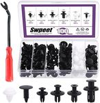 Swpeet 100Pcs Car Retainer Clips and Panel Removal Tools with Fastener Removal Tool Assortment Kit, Most Popular Sizes Plastic Fasteners Kit Auto Push Pin Rivets Set Compatible with Toyota, GM