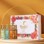 Ruska Luxury Unisex EDP Perfume Gift Set for Men & Women | 20ml (Pack of 4) with AZUL, LUSH, RIZZ, OAKWOOD perfume | Eau De Parfum | For Daily Use | Premium Long Lasting Fragrance Scent | Travel Friendly | Pocket Size