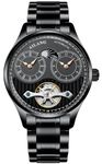 B BINGER Men's Automatic Watch Dual Time Clown Moon Phase Ailang Series Watches (Black)