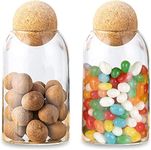 kddigz Glass Storage Jar with Seal Wood Cork Lid Ball Clear Candy Jar Food Storage Canister for Serving Tea Coffee Spice Candy (700ml Jar Set Of 2)