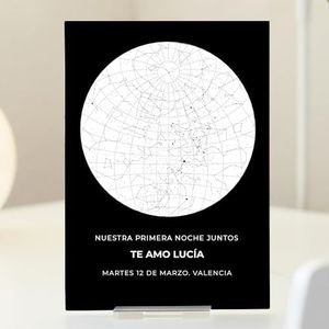 Transparent Gift Placa Mapa Estelar con Nombres/Textos personalizada. Placa metacrilato negro con Base o Marco. Regalos Originales para Parejas. Regalos personalizados para San Valentín Aniversario