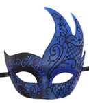 Coolwife Men's Masquerade Mask Vintage Venetian Checkered Musical Party Mardi Gras Mask (U Glitter Blue)