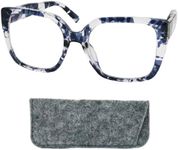 Mini Brille Modern Reading Glasses Women with Thick Frame (Milky Leopard) and Large Butterfly Square Scratch-Resistant Lenses, Case included, Specs Oversize + 2.50 Magnification