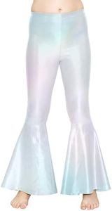 STRETCH IS COMFORT Girl's Bell Bottom Leggings Hollographic Silver X-Large