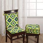 Swayam Pure Cotton Reversible Chair Set Pads with Loops 16X16 | Machine Washable Chair Pad Set of 1 | Indoor Square Cushion Seat Or Chair Pads