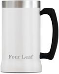 Four Leaf Beer Mug with Handle - 24 Oz Mug Vacuum Insulated, Stainless Steel - Insulated Coffee Mug, Beer Stein, Beer Cup, Travel Mug, Coffee Tumbler (White)