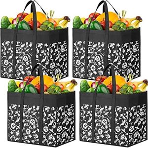 WOWBOX Reusable Grocery Bags Foldable Tote Bags bulk with Reinforced Handles Shopping Bags for Groceries Heavy Duty Large bags Kitchen Reusable Grocery Bags with Waterproof Coating 6-Pack, Black