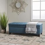 Torque Delfina 2 Seater Rectangle Shape Fabric Storage Ottoman Bench Sette Pouffe Puffy for Foot Rest Home | Office | Bedroom Furniture - Blue