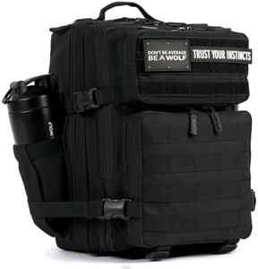 WOLFpak 25L Tactical Gym Backpack (Alpha Black) Durable 1000D Waterproof Oxford Material with MOLLE Webbing, Laptop Pocket & Dual Cup Holders