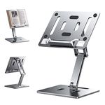 OATSBASF Adjustable Book Stand for Reading, Foldable Book Holder Multi Heights Angles Cooking Bookstands, Laptop Stand, Tablet Stand for Child Textbook/Recipe/Magazine/Pad (Silver)