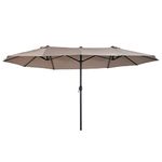 Outsunny 15ft Double-sided Patio Umbrella with Twin Canopy, Extra Large Outdoor Parasol with Crank for Pool, Deck, Market, Tan