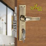 Door Eye Mortise Door Handle Set with Lock Body (Cylinder Included) 3 Brass Keys Lock, Bathroom, Bedroom, Living Room Finish Brass Antiq (ZMH 083) SIZE-10