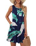 WNEEDU Women's Summer Dress Sundresses for Women Beach Cover Up Tank Dress with Pockets 2024 New Print Blue XL