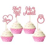 Gyufise 24 Pack He Asked She Said Yes Cupcake Toppers Light Pink Glitter Heart Ring Cupcake Picks Wedding Engagement Bridal Shower Party Cake Decorations Supplies