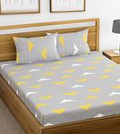 Huesland by Ahmedabad Cotton 144 TC Cotton Bedsheet for Double Bed with 2 Pillow Covers - Grey, Yellow & White