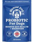 Honest Dog Co. Probiotics for Dogs (120 Grams) - Gut Health & Digestion - 6 Billion CFU - Vet Formulated Probiotic Powder - Prebiotics and Probiotics - Beef Bone Broth Flavour - Made in UK