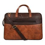 Vivinkaa Unisex-Adult Faux Leather 15.6 Inch Mid Coffee/Tan Padded Laptop Messenger Bag