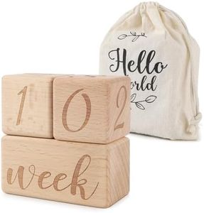 DBREAKS Blocco di legno del chilometraggio del bambino,blocco di legno del bambino settimana mese anno,registrazione della crescita del bambino,regalo per il neonato e la gravidanza,Borsa in tessuto