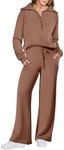 ANRABESS Women 2 Piece Outfits Sweatsuit Oversized Sweatshirt Sweatpants Tracksuit Sweat Lounge Matching Set 2024 Fall Trendy Brown Large