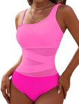 Blooming Jelly Women's Sexy One Piece Bathing Suits One Shoulder Swimsuits Slimming Mesh Swimwear (XX-Large, Hot Pink)