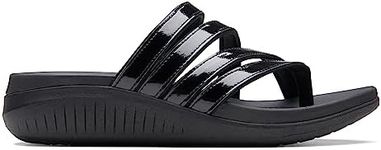 Clarks Cloudsteppers Women's Glide Hi Iris Flip-Flop, Black Patent Synthetic, 8 Medium US