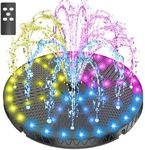 SZMP Remote Control Solar Fountain with Colorful 54 LED Lights, 2025 Upgrade 6W Solar Bird Bath Fountains with 4000mAh Battery, Solar Water Fountain Pump with 7 Nozzles for Garden Decor