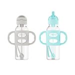 Dr. Brown's Sippy Straw Bottle with Silicone Handles, Gray & Green, 8 Oz (Pack of 2)