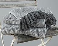 EHC Herringbone King Size 100% Cotton Throws for Sofa Bed Blanket Throw, 220 x 250 cm - Grey