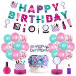 CheeseandU 28Pcs Makeup Birthday Party Supplies including Birthday Banner Makeup Balloons Cake Topper Spa Birthday Party Decorations Set for Girls Women