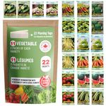 THUNDERBAY-GBSE Vegetable Seeds Pack of 22 Heirloom Sachets of 11 Popular Varieties Approx. Over 2200 Seeds(100% Non GMO, 2 sachets of Each Variety, 22 Planting Tags) 22 sachets de Graines Potagères