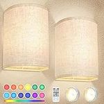 FINCMY Battery Operated Wall Sconce Set of 2, 18 RGB Colors Stick On Wall Lights Changeable Dimmable Wall Sconces Lighting Indoor Battery Wall Lamp for Bedroom Living Room Hallway (Battery Operated)