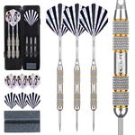 CyeeLife 3 Pack Steel Tip Darts Set,Professional Dart with 6pcs Darts Stems + 6pcs Dart Flights + 1pcs Dart Sharpener Tool for Dart Board