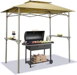 Crown Shades 8x5 Grill Gazebo - Pop Up Canopy for BBQ and Backyard Patio - Easy Outdoor Barbecue Shade Cover with Double Tier Vented Top & 2 Side Shelves (Beige)