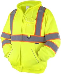 TICONN High Visibility Safety Sweatshirt Hoodie, Reflective Hi-Vis ANSI Class 3 Fleece Zippered Hooded Jacket for men and women (Yellow, XL)