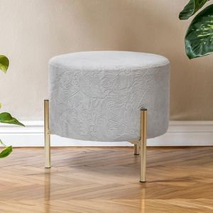 WHOLE HOUSEWARES Round Ottoman - 12.8 x 12.4in Foot Rest Three Legged Stool Chair - Padded Velvet Foot Rest - Multifunctional with Solid Wood Legs - for Small Spaces and Under Desk Use