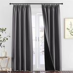 PONY DANCE Grey Pencil Pleat Curtains Thermal Lined Curtains Blackout Curtains for Living Room Home Decor for Living Room/Nursery Room/Baby Room Energy Saving, 2x W55 X L96